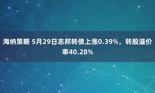 海纳策略 5月29日志邦转债上涨0.39%，转股溢价率40.28%